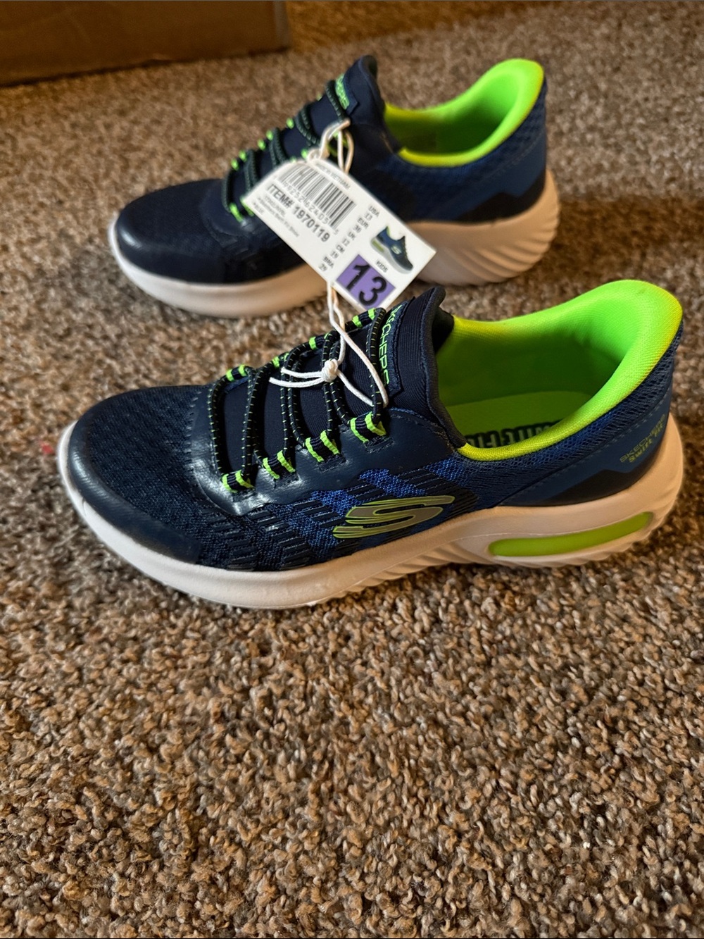 Skechers Kids Navy Sneakers with Neon Green Accents